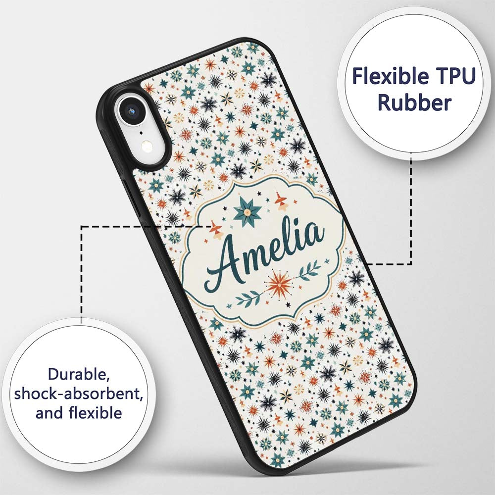 Retro Mid Century Starburst Seamless Pattern Custom Name Protective Phone Case Mobile Cover Durable Everyday Smartphone Shock Resistant