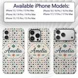 Retro Mid Century Starburst Seamless Pattern Custom Name Protective Phone Case Mobile Cover Durable Everyday Smartphone Shock Resistant