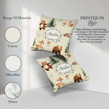 Custom Name Cute Woodland Forest Animals Bear Bunny Deer on Grey Square Filled Cushion Throw Pillow Sofa Bed Home Decor Zip Washable UK Made
