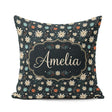 Custom Name Dark Floral Starburst Seamless Pattern Elegant Night Square Filled Cushion Throw Pillow Sofa Bed Home Decor Zip Washable UK Made