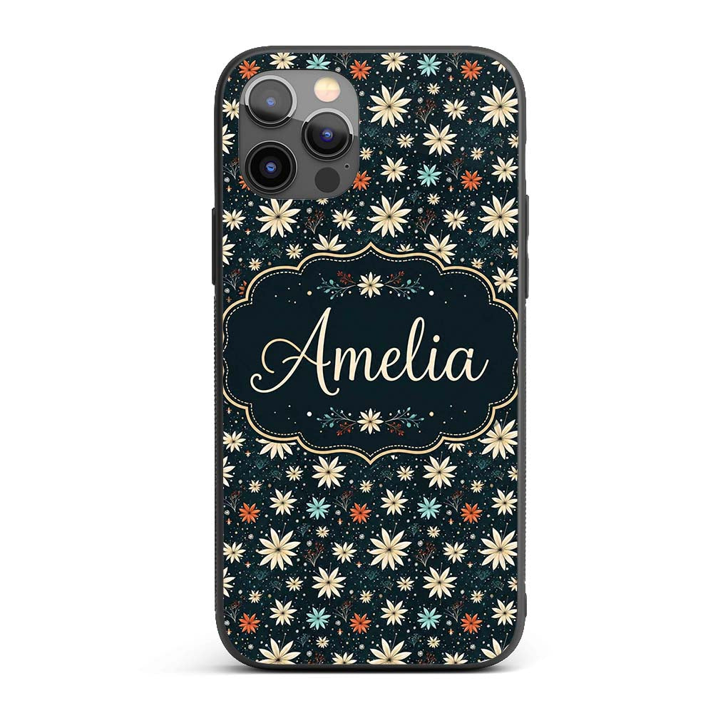 Dark Floral Starburst Winter Seamless Pattern Custom Name Protective Phone Case Mobile Cover Durable Everyday Smartphone Shock Resistant