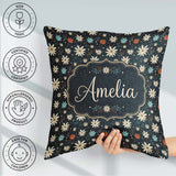 Custom Name Dark Floral Starburst Seamless Pattern Elegant Night Square Filled Cushion Throw Pillow Sofa Bed Home Decor Zip Washable UK Made