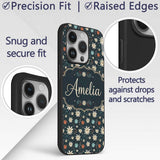 Dark Floral Starburst Winter Seamless Pattern Custom Name Protective Phone Case Mobile Cover Durable Everyday Smartphone Shock Resistant