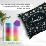 Custom Name Dark Floral Starburst Seamless Pattern Elegant Night Square Filled Cushion Throw Pillow Sofa Bed Home Decor Zip Washable UK Made