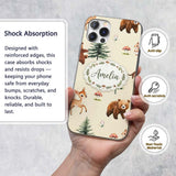 Cute Woodland Forest Animals Bear Bunny Deer on Custom Name Protective Phone Case Mobile Cover Durable Everyday Smartphone Shock Resistant