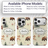 Cute Woodland Forest Animals Bear Bunny Deer on Custom Name Protective Phone Case Mobile Cover Durable Everyday Smartphone Shock Resistant