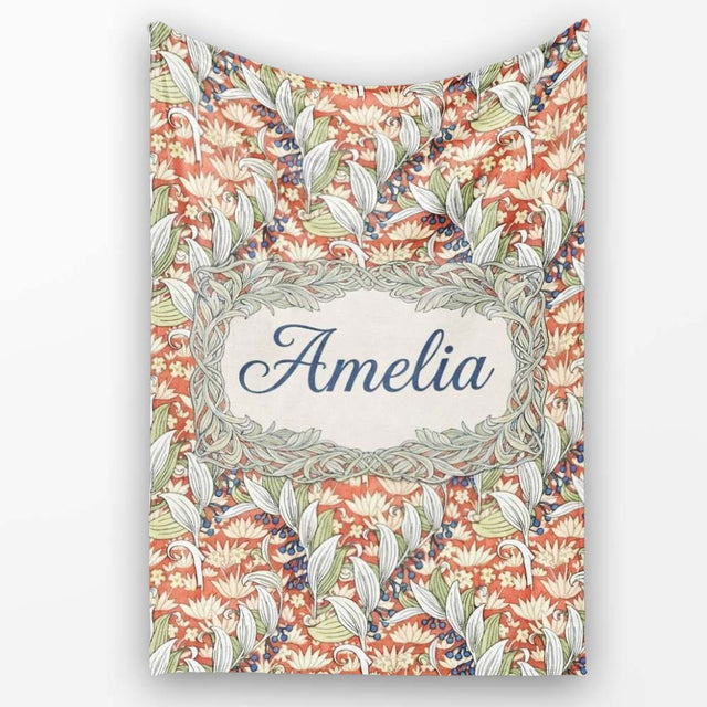 Vintage Botanical Lily Floral Seamless Pattern Classic Art Nouveau  Personalised Custom Name Super Soft Fleece Blanket Bed Sofa Throw