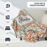Vintage Botanical Lily Floral Seamless Pattern Classic Art Nouveau  Personalised Custom Name Super Soft Fleece Blanket Bed Sofa Throw