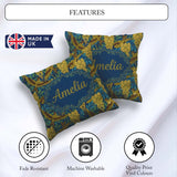 Custom Name Golden Birds and Wisteria Floral Pattern Art Nouveau Square Filled Cushion Throw Pillow Sofa Bed Home Decor Zip Washable UK Made