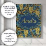 Personalised Name Golden Birds and Wisteria Custom  Bespoke Interior Contemporary Canvas Wall Art Print Decor Picture Ready to Hang