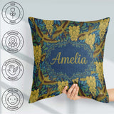 Custom Name Golden Birds and Wisteria Floral Pattern Art Nouveau Square Filled Cushion Throw Pillow Sofa Bed Home Decor Zip Washable UK Made