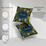 Custom Name Golden Birds and Wisteria Floral Pattern Art Nouveau Square Filled Cushion Throw Pillow Sofa Bed Home Decor Zip Washable UK Made
