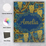 Personalised Name Golden Birds and Wisteria Custom  Bespoke Interior Contemporary Canvas Wall Art Print Decor Picture Ready to Hang