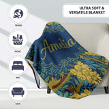 Golden Birds and Wisteria Floral Seamless Pattern Art Nouveau  Personalised Custom Name Super Soft Fleece Blanket Bed Sofa Throw