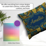 Custom Name Golden Birds and Wisteria Floral Pattern Art Nouveau Square Filled Cushion Throw Pillow Sofa Bed Home Decor Zip Washable UK Made