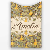 Autumn Gourd Vine Floral Seamless Pattern Rustic Harvest Nature  Personalised Custom Name Super Soft Fleece Blanket Bed Sofa Throw