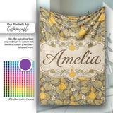 Autumn Gourd Vine Floral Seamless Pattern Rustic Harvest Nature  Personalised Custom Name Super Soft Fleece Blanket Bed Sofa Throw