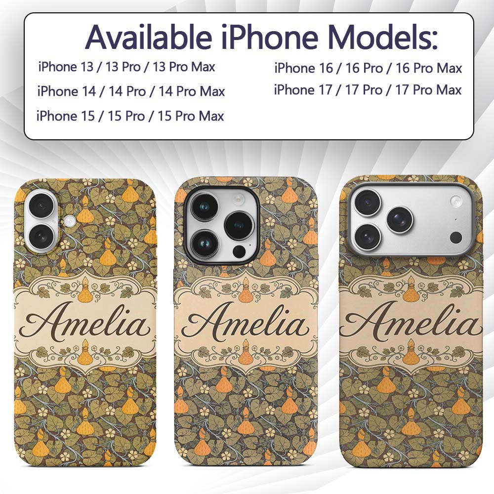 Autumn Gourd Vine Floral Seamless Pattern Rustic Custom Name Protective Phone Case Mobile Cover Durable Everyday Smartphone Shock Resistant