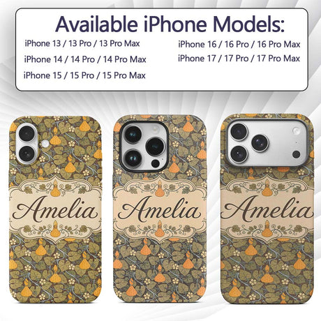Autumn Gourd Vine Floral Seamless Pattern Rustic Custom Name Protective Phone Case Mobile Cover Durable Everyday Smartphone Shock Resistant