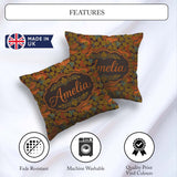 Custom Name Woodland Squirrel Forest Leaves Seamless Pattern Square Filled Cushion Throw Pillow Sofa Bed Home Decor Zip Washable UK Made