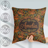 Custom Name Woodland Squirrel Forest Leaves Seamless Pattern Square Filled Cushion Throw Pillow Sofa Bed Home Decor Zip Washable UK Made