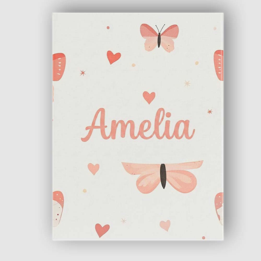 Personalised Name Soft Butterfly Hearts Custom  Modern Room Accent Elegant Feature Canvas Wall Art Print Decor Picture Ready to Hang