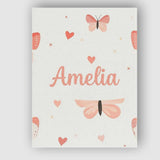 Personalised Name Soft Butterfly Hearts Custom  Modern Room Accent Elegant Feature Canvas Wall Art Print Decor Picture Ready to Hang