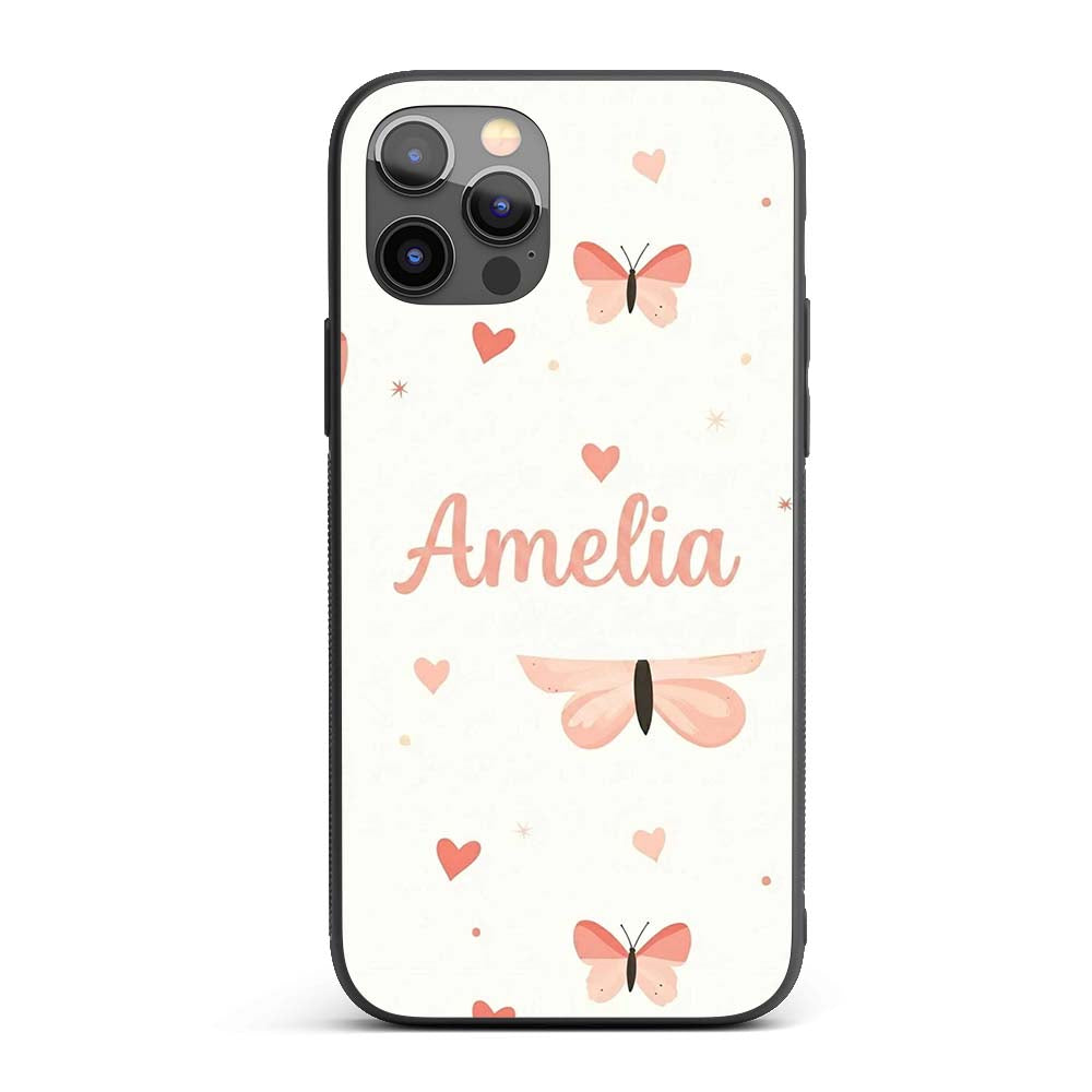 Soft Butterfly Hearts Pastel Seamless Pattern Custom Name Protective Phone Case Mobile Cover Durable Everyday Smartphone Shock Resistant