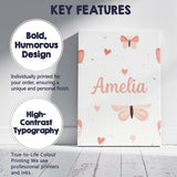 Personalised Name Soft Butterfly Hearts Custom  Modern Room Accent Elegant Feature Canvas Wall Art Print Decor Picture Ready to Hang