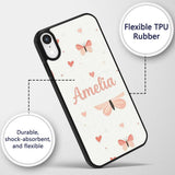 Soft Butterfly Hearts Pastel Seamless Pattern Custom Name Protective Phone Case Mobile Cover Durable Everyday Smartphone Shock Resistant
