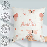 Custom Name Soft Butterfly Hearts Pastel Seamless Pattern Design Square Filled Cushion Throw Pillow Sofa Bed Home Decor Zip Washable UK Made