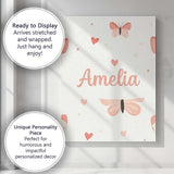 Personalised Name Soft Butterfly Hearts Custom  Modern Room Accent Elegant Feature Canvas Wall Art Print Decor Picture Ready to Hang