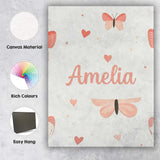 Personalised Name Soft Butterfly Hearts Custom  Modern Room Accent Elegant Feature Canvas Wall Art Print Decor Picture Ready to Hang