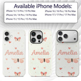 Soft Butterfly Hearts Pastel Seamless Pattern Custom Name Protective Phone Case Mobile Cover Durable Everyday Smartphone Shock Resistant