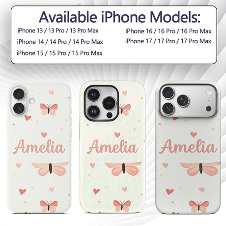 Soft Butterfly Hearts Pastel Seamless Pattern Custom Name Protective Phone Case Mobile Cover Durable Everyday Smartphone Shock Resistant