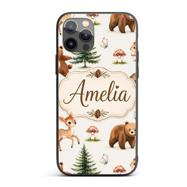Cute Woodland Forest Animals Bear Bunny Deer on Custom Name Protective Phone Case Mobile Cover Durable Everyday Smartphone Shock Resistant