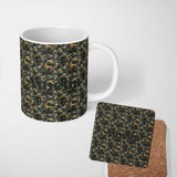 Personalized Custom Name Abstract Pebble Mosaic Texture Seamless Pattern Earth Tone Stone 11oz Ceramic Coffee Tea Mug White Large Handle