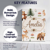Personalised Name Cute Woodland Forest Custom  Modern Room Accent Elegant Feature Canvas Wall Art Print Decor Picture Ready to Hang
