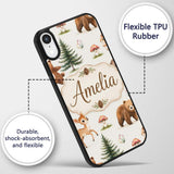 Cute Woodland Forest Animals Bear Bunny Deer on Custom Name Protective Phone Case Mobile Cover Durable Everyday Smartphone Shock Resistant
