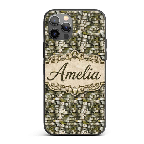 Mossy Stone Wall Seamless Pattern Rustic Natural Custom Name Protective Phone Case Mobile Cover Durable Everyday Smartphone Shock Resistant