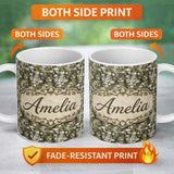 Personalized Custom Name Mossy Stone Wall Seamless Pattern Rustic Natural Rock Texture Name 11oz Ceramic Coffee Tea Mug White Large Handle