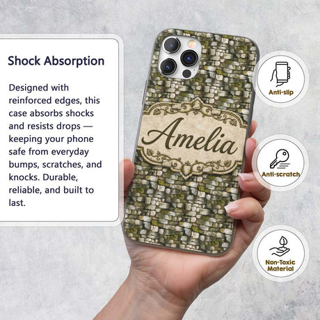 Mossy Stone Wall Seamless Pattern Rustic Natural Custom Name Protective Phone Case Mobile Cover Durable Everyday Smartphone Shock Resistant