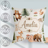 Custom Name Cute Woodland Forest Animals Bear Bunny Deer on Soft Square Filled Cushion Throw Pillow Sofa Bed Home Decor Zip Washable UK Made
