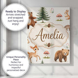 Personalised Name Cute Woodland Forest Custom  Modern Room Accent Elegant Feature Canvas Wall Art Print Decor Picture Ready to Hang