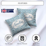 Custom Name Light Blue Pebble Seamless Pattern Soft Coastal Rock Square Filled Cushion Throw Pillow Sofa Bed Home Decor Zip Washable UK Made