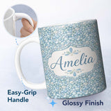 Personalized Custom Name Light Blue Pebble Stone Seamless Pattern Soft Coastal Rock Texture 11oz Ceramic Coffee Tea Mug White Large Handle