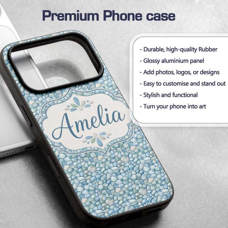 Light Blue Pebble Stone Seamless Pattern Soft Custom Name Protective Phone Case Mobile Cover Durable Everyday Smartphone Shock Resistant
