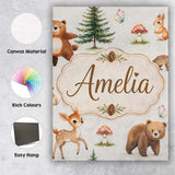 Personalised Name Cute Woodland Forest Custom  Modern Room Accent Elegant Feature Canvas Wall Art Print Decor Picture Ready to Hang