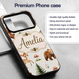 Cute Woodland Forest Animals Bear Bunny Deer on Custom Name Protective Phone Case Mobile Cover Durable Everyday Smartphone Shock Resistant