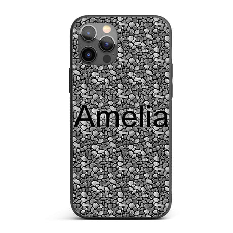 Black and Grey Pebble Stone Seamless Pattern Custom Name Protective Phone Case Mobile Cover Durable Everyday Smartphone Shock Resistant